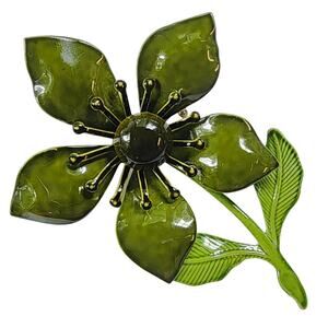 Enamel Flower Pin Green Brooch Mid-Century-Mod 1960s Retro Pop Art Statement